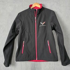 Landway Corvette Stingray Soft Shell Full Zip Black Red Jacket Size Med. Womans